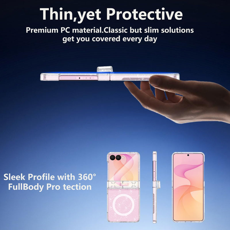 for Galaxy Z Flip 8 Case,[Compatible with MagSafe][Built-in Screen Protector][Kickstand],Hard PC Hinge Protection Slim Fit Shockproof Girls Case for Samsung Galaxy Z Flip 8,Clear Clear