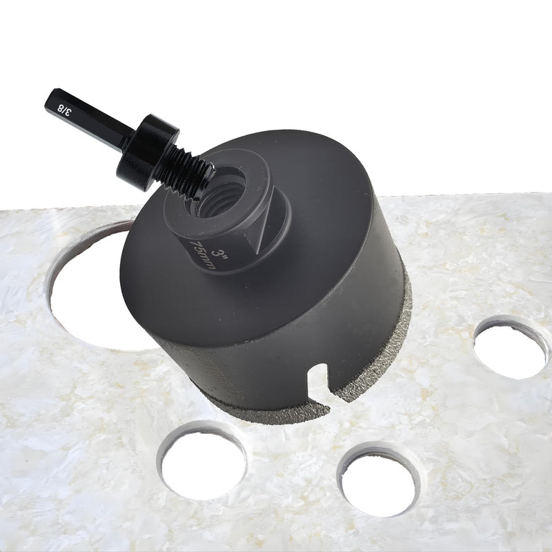 Diamond Core Drill Bit, 3" Tile Hole Saw for Granite Marble Ceramic Glass Porcelain Masonry 75mm with 5/8-11 Thread and 3/8” Hex Shank Adapter for Angle Grinder Drill 3" (75mm)