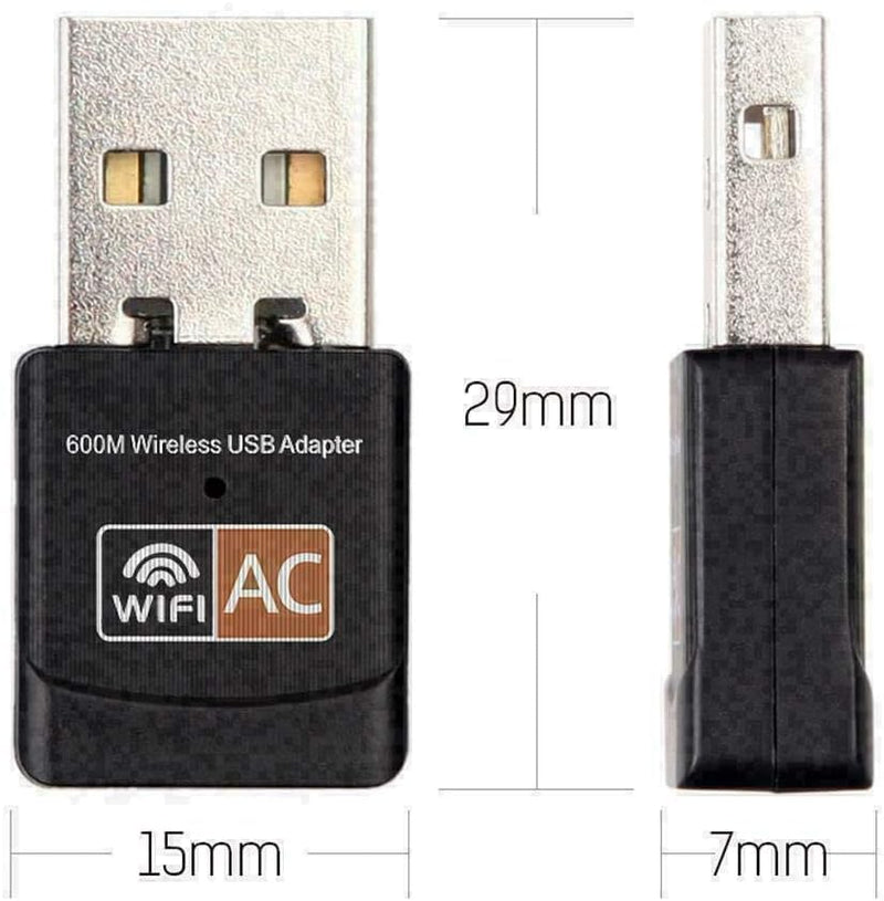 WiFi Adapter for Desktop pc, AC600 Mbps Dual Band 2.4/5Ghz USB Wi-Fi dongle, 802.11 Black USB Wi-Fi Adapter for PC, Laptop, MacBook, and Windows 10, Support.