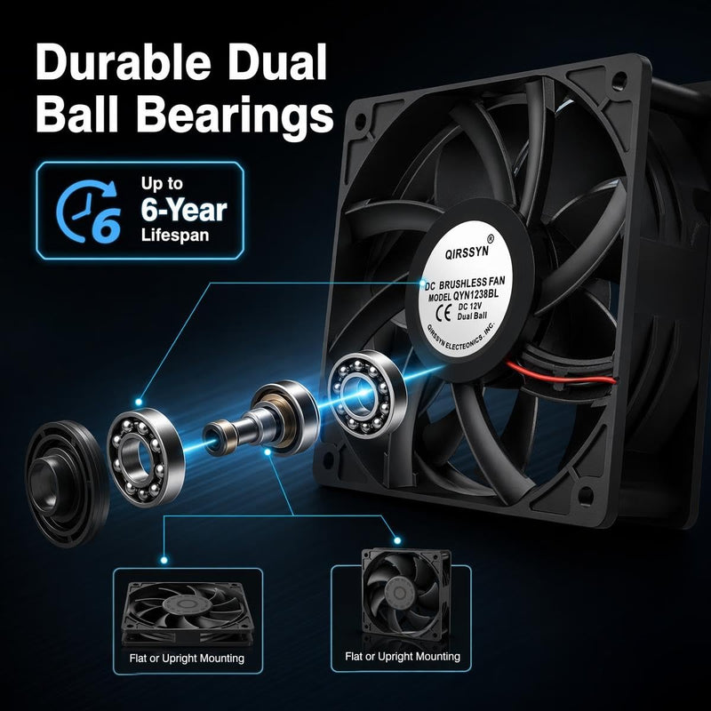 High cfm Computer Fan 120mm x 38mm 110V 220V AC Powered Variable Speed Fan Cooling Components for Receiver Xbox DVR PlayStation Mining Rig Case Server Cabinet Grow Tent GPU Workstations 4.7x4.7x1.5in