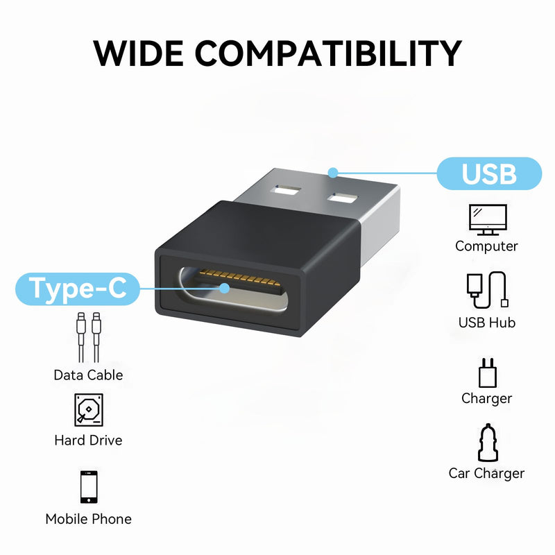 Welldiea USB to USB C Adapter 4 Pack, USB C Female to USB Male OTG Charger Type C Converter Compatible with Apple Watch Ultra iWatch 7-9,iPhone 15~13 Plus Pro Max,AirPods 3,iPad Air,Car,Galaxy (Black) Black