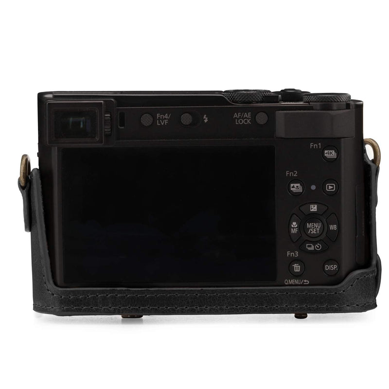 MegaGear Genuine Leather Camera Case Compatible with Panasonic Lumix DMC-ZS100, DC-ZS200 Black