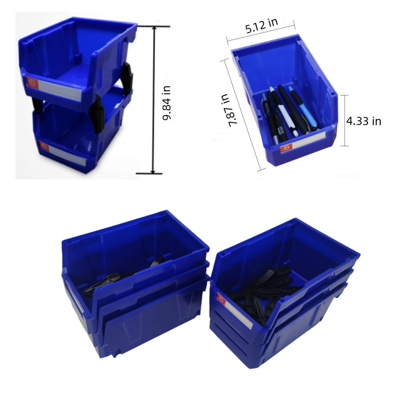 Pe&Hui Storage Organizer Bins,Wall Mount Storage Parts Rack,Stackable Shop Tool Bins for store Screws,Small Parts,Office Supplies and other Accessories Blue (6Pack) 6 Pack-Blue