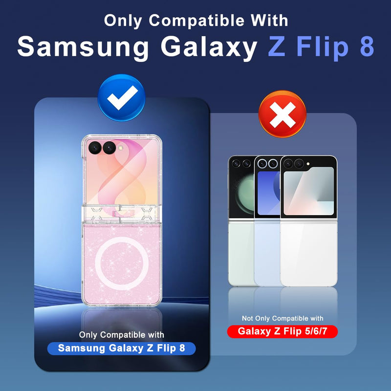 for Galaxy Z Flip 8 Case,[Compatible with MagSafe][Built-in Screen Protector][Kickstand],Hard PC Hinge Protection Slim Fit Shockproof Girls Case for Samsung Galaxy Z Flip 8,Clear Clear