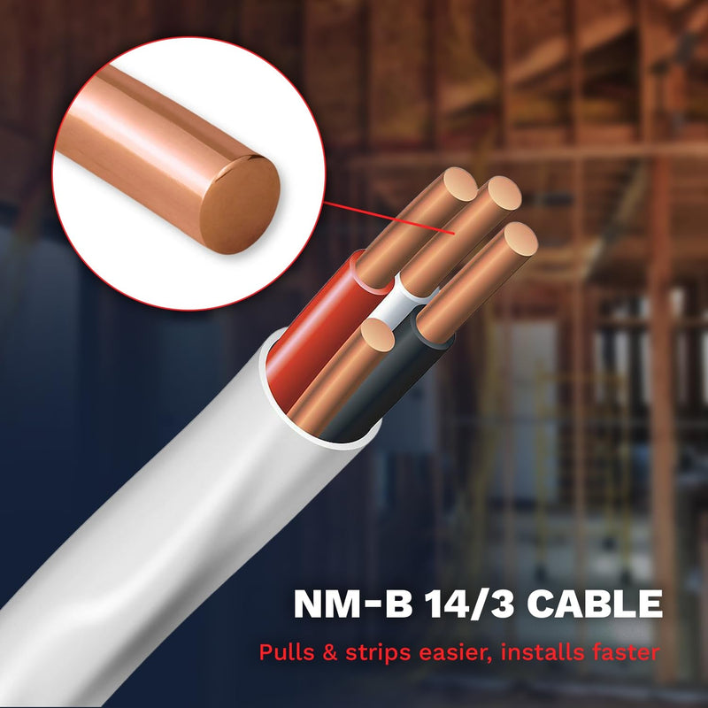 Solid Indoor Wire 14/3 W/G NMB Cable 25ft Coil - Copper Building Wire - Nonmetallic with Ground Sheathed Cable White SW 63946855 25 Ft