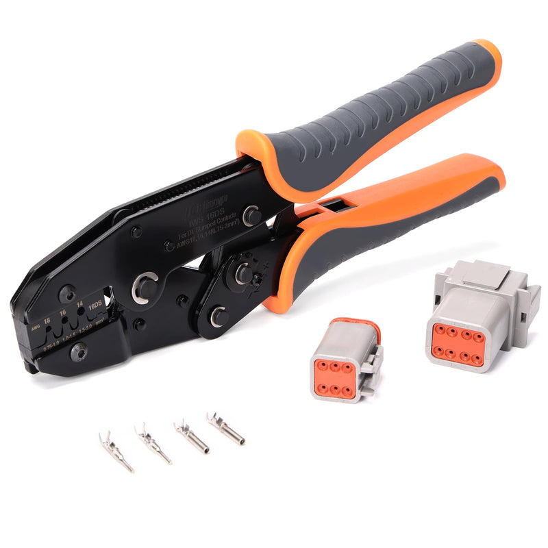 iCrimp Ratchet Crimp Tool for Deutsch DT 16 Stamped Contacts | Fits 14-18 AWG wire, precise positioning, IWS-16DS crimper, open barrel crimp, for automotive wiring repair DT Connector Size 16