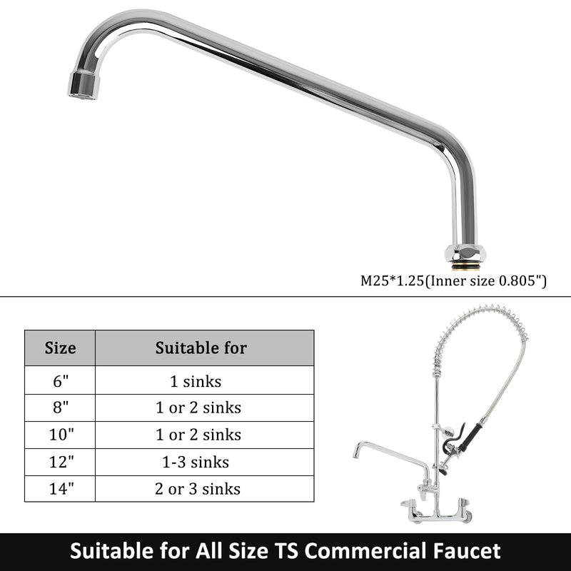 14"Brass Swivel Swing Nozzle Spout Replacement Kit for Most T and S Commercial Kitchen Sink Faucet, 14" Spout Reach with MAX 2.2 GPM Aerator