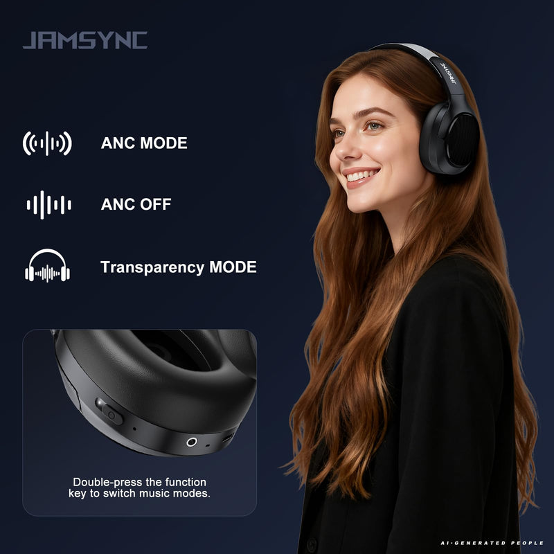 Wireless Noise Cancelling Headphones, 120H Playtime, Over Ear Headphones | 45dB Hybrid active passive noise cancelling headphones, Bluetooth 6.0, balanced sound, soft ear cups, 120H travel office