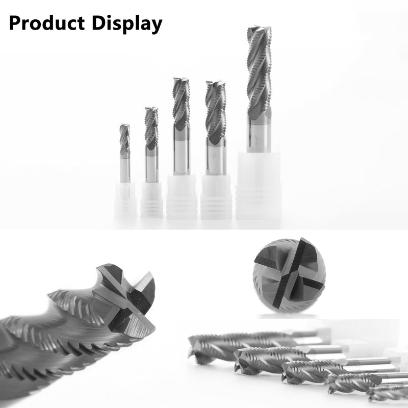 1/2" Tungsten Carbide Roughing End Mill 4 Flute Square Endmill Set CNC Milling Bits with AlTiN Coated for Alloy Steels/Hardened Steels 1/2 in
