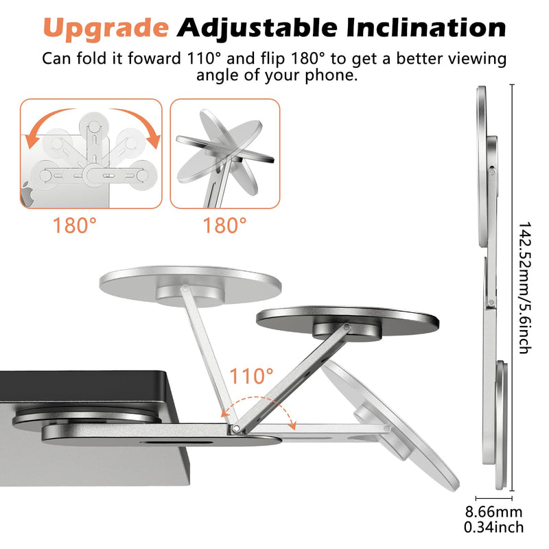 Magnetic Phone Holder for Laptop, Adjustable Computer Monitor Side Mount for iPhone 17/16/15/14/13/12 MagSafe for Tesla, Slim Portable Foldable Cell Phone Holder, Silver
