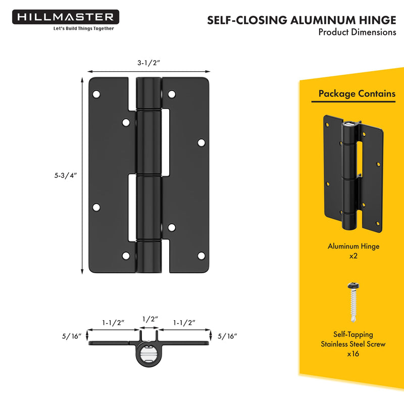 5-3/4" Self Closing Aluminum Gate Hinges for Metal Gates,Heavy Duty Fence Door Hinges for Pool Gate, Adjustable Tension Hinges for Vinyl Fence,Hinges for Indoor Outdoor,Gate Hardware,2Pack,Matte Black