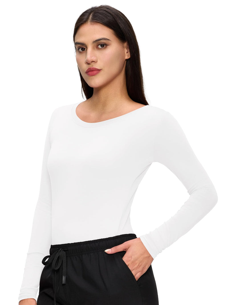 floralhue 3 Pack Underscrub Long Sleeve Women, Scrub Undershirts Crew Neck Comfort Tee with Ultra Soft Fabric Medium White