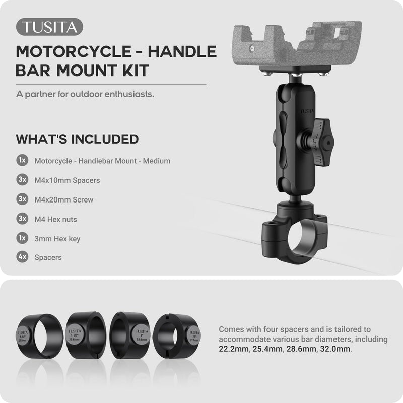 TUSITA Motorcycle GPS Mount Compatible with Garmin Montana, Zumo XT GPS - Handlebar Base with Medium Double Socket arm Medium Arm