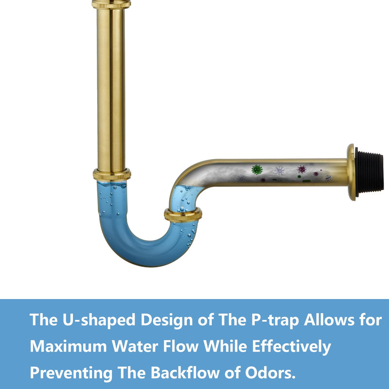 Brass P Trap Bathroom Sink : 1 1/4 Sink Trap with Adjustable Height - Brushed Gold Bottle P-Trap with Slip Joint Extension Tube - U-Shape Basin Sink Plumbing/Pipe Replacement Kit