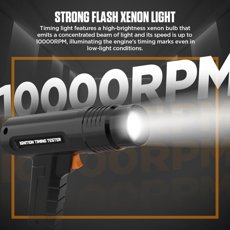 Timing Light Automotive 12V Engine Inductive Ignition Timing Light Gun Strong Flash Timing Lights for 2&4 Stroke Petrol Engine with 10FT Test Lead,Reverse Polarity Protection for Car Motorcycle Marine