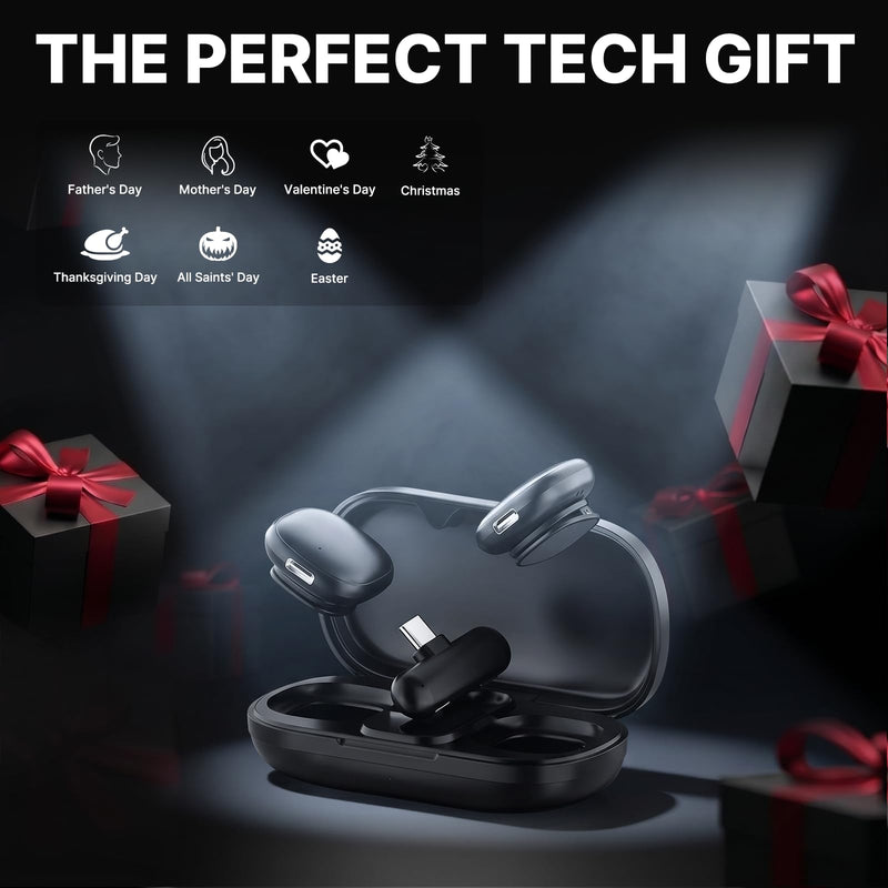 Magnetic Wireless Lavalier Microphone for iPhone 16 15 14 Pro Max Android Camera, 2-Person Plug-Play AI Noise Canceling Mic, 48kHz Hi-Fi for TikTok YouTube Vlog Recording, 40H Battery Case