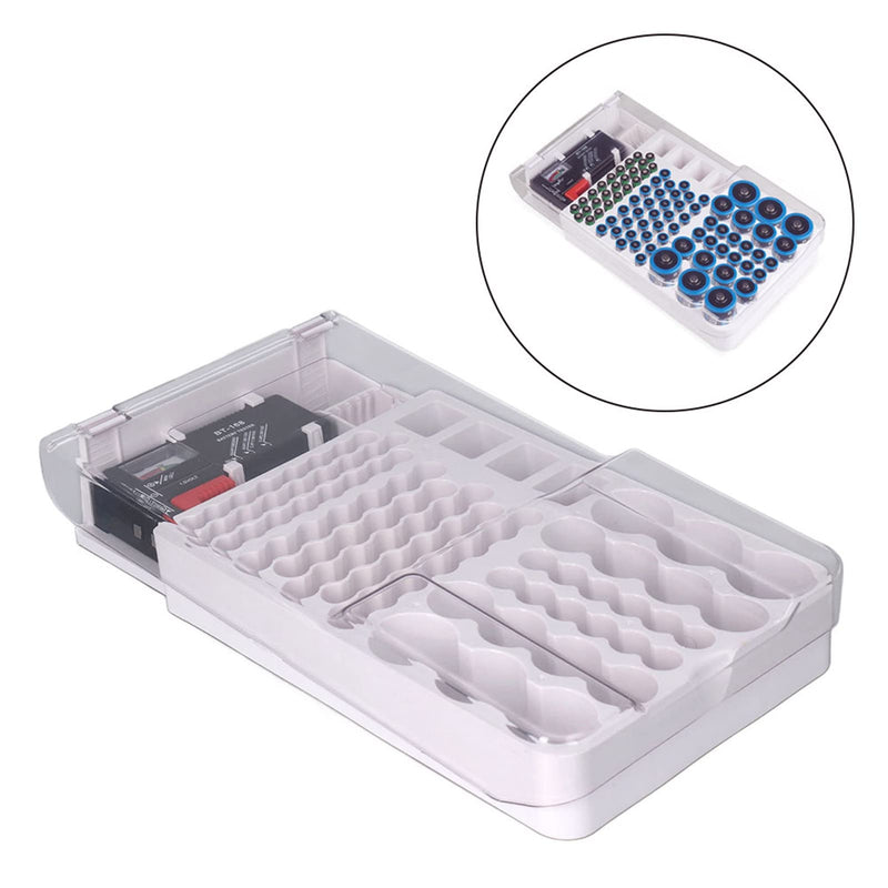 Battery Organizer Storage Box with Tester,Clear Lid Battery Organizer Storage Case Holder Holds 93 Batteries Battery Storage Box Battery Carrying Case（Batteries are Not Included）