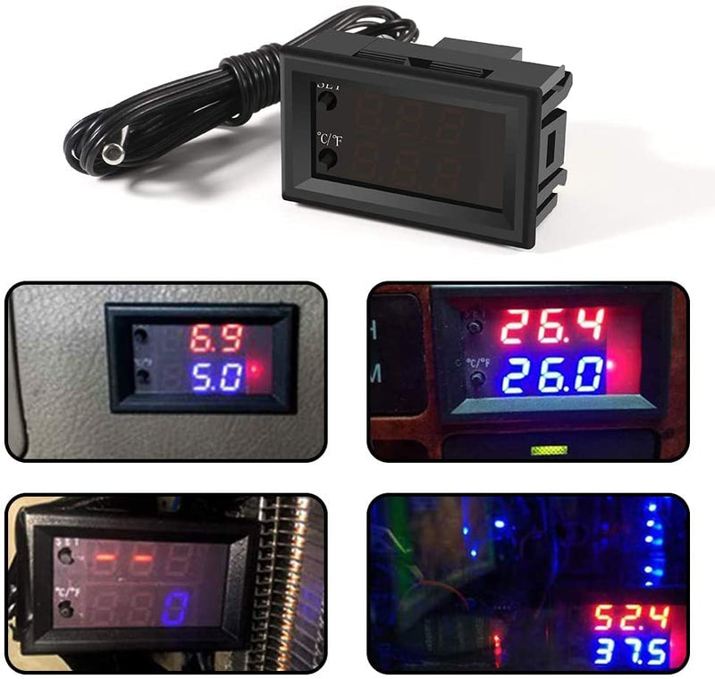 UMLIFE 5PCS 12V Electronic Temperature Controller Programmable -50 to 110 Degree Celsius Heating/Cooling Thermostat Control Switch Module NTC Waterproof Sensor Probe Dual Color LED Display Monitor