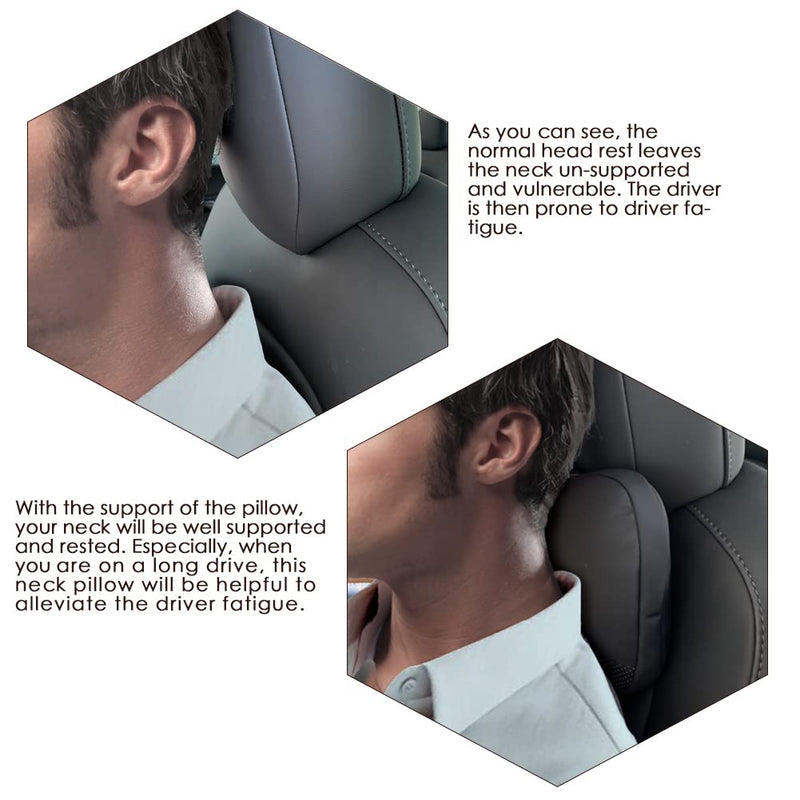 TESBEAUTY Nappa Leather Headrest Pillow 2 Packs for Tesla Neck Pillow Uniquely Designed for Tesla Model Y/3 Neck Support Cushion for People Under 5'7" Invisible Strap Black