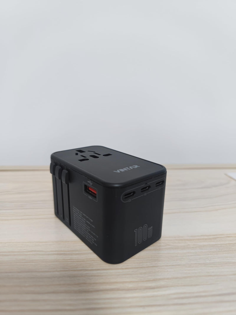 Universal Travel Adapter, VINTAR 100W GaN International Power Adapter with 3 USB C PD and 1 USB A QC, All in One Plug Adapter, Travel Adapter Worldwide for EU/UK/USA/AUS(Type C/G/A/I) 100W-Black