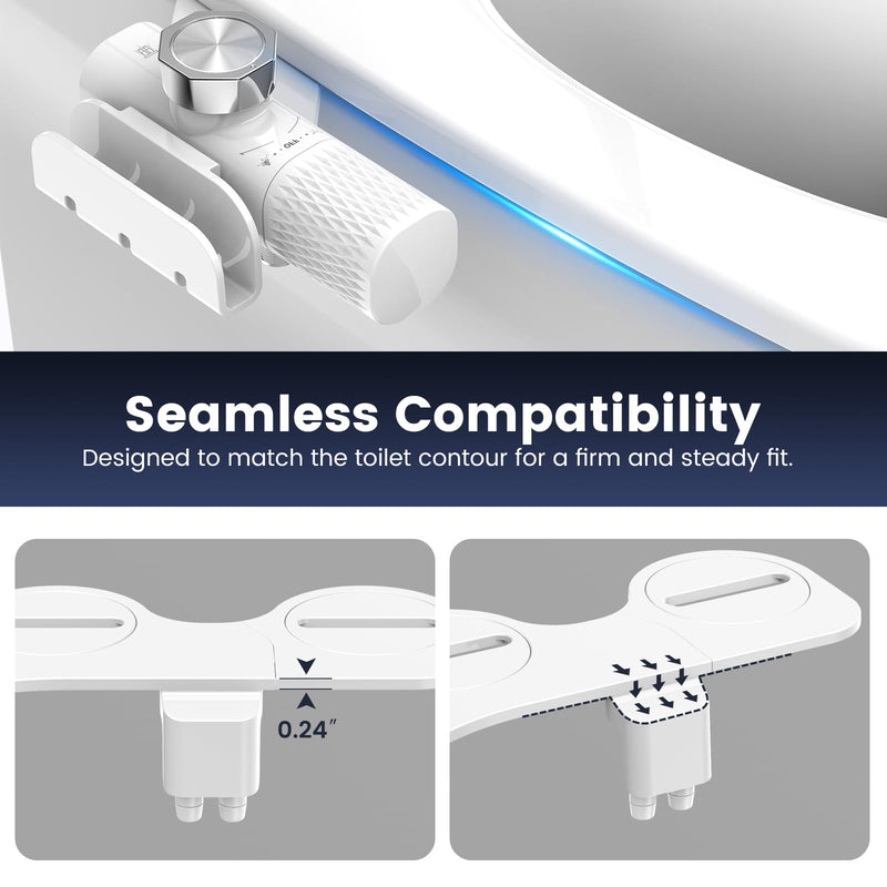 FEELSO Bidet Attachment for Toilet with Filter, Bidet Toilet Seat with Self-Cleaning Dual Nozzle (Frontal/Rear Wash), Ultra-Slim & Non-Electric Bidet Sprayer for Hard Water, Adjustable Water Pressure