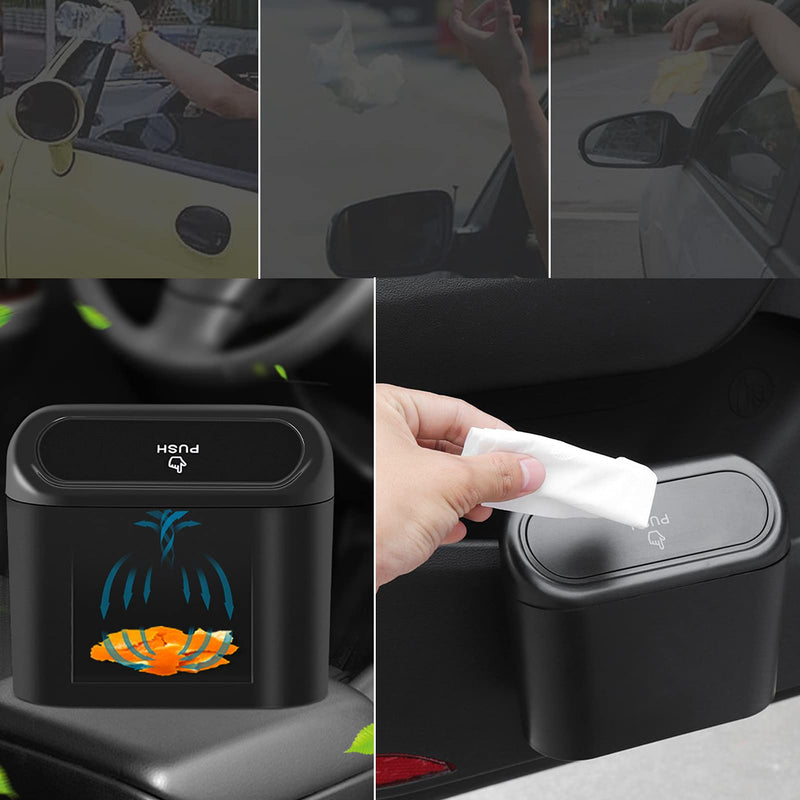 Car Trash Can Bin with Lid - 2 Packs Universal Vehicle Mini Leakproof Garbage Can Bin with 40pcs Trash Bags Car Organizers and Storage for Front Back Seat Accessories for Auto Office Home(Black) Black-2Pcs 1