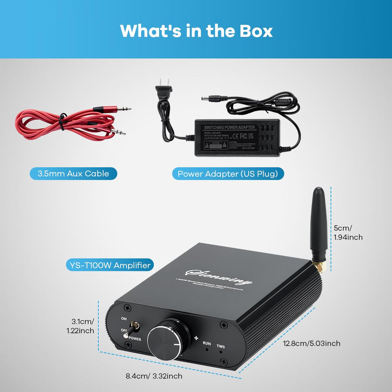 100W Bluetooth 5.3 Mono Amplifier, TPA3116 Audio Amp | with TWS Pairing USB/AUX Input, for Speakers/Home Theater/Gaming