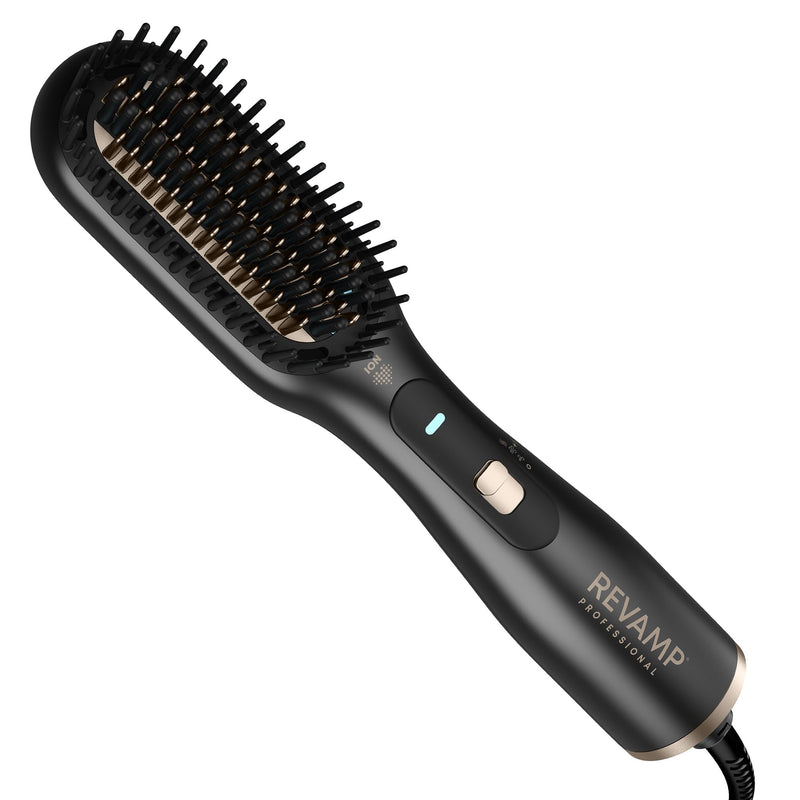 REVAMP Deepform Hair Straightener Brush - 2 in 1 Dry & Style, Ceramic | Heated Styler, Hot Air for Wet Hair, Hot Brush for Dry, Smoothing, Salon Professional Shine Oils Air Styler