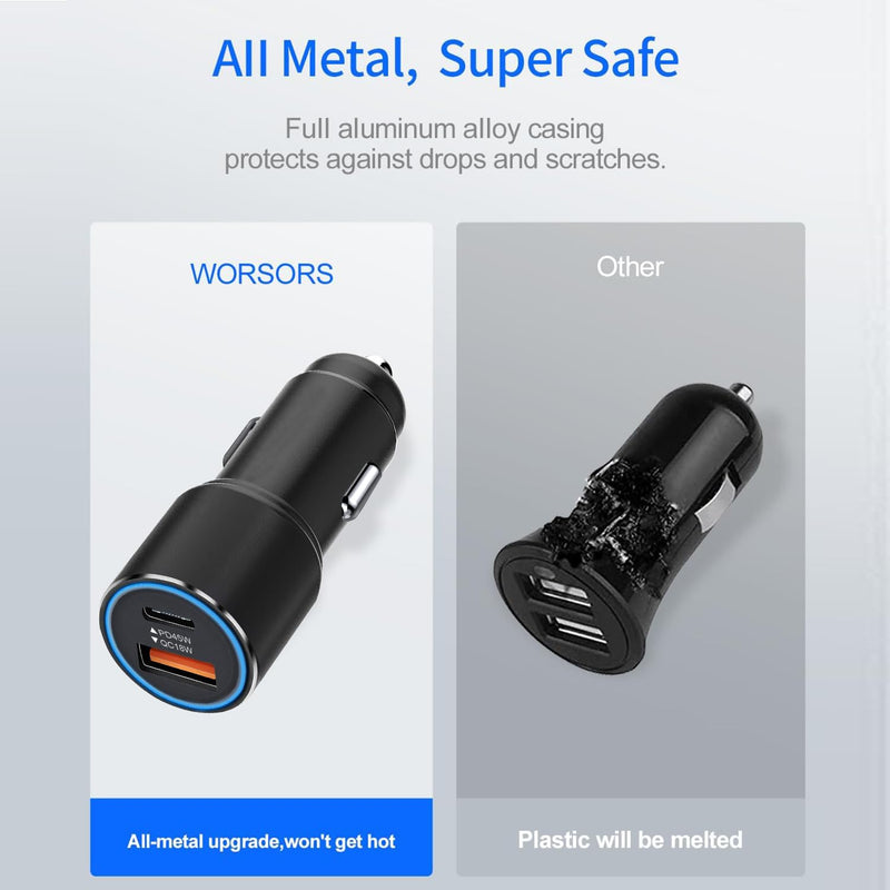 63W USB C Car Charger with Cable for Google Pixel 10 Pro XL 10A 9 9A 8 8A 7 6 5 Samsung Galaxy A24 A14 A53 5G A33 A23 A13 A52 A32 A42 A04 A05 A06 Z Filp 4 5 6 7 12V Cigarette Lighter Adapter USB C 45W