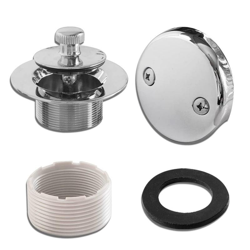 1-1/2"" White Tubular Bath Drain Kit with Lift and Turn Bath Drain Stopper, Lift and Turn Bathtub Drain Waste and Overflow with Plug and Bathtub Overflow Drain Cover (Plated Chrome) Plated Chrome