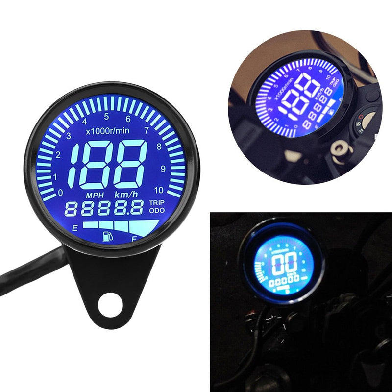 Digital Motorcycle Speedometer, Keenso 12V DC Universal Motorcycle Waterproof LED Backlight Digital Speedometer Tachometer Speed Gauge Oil Level Meter Voltmeter Voltage Black