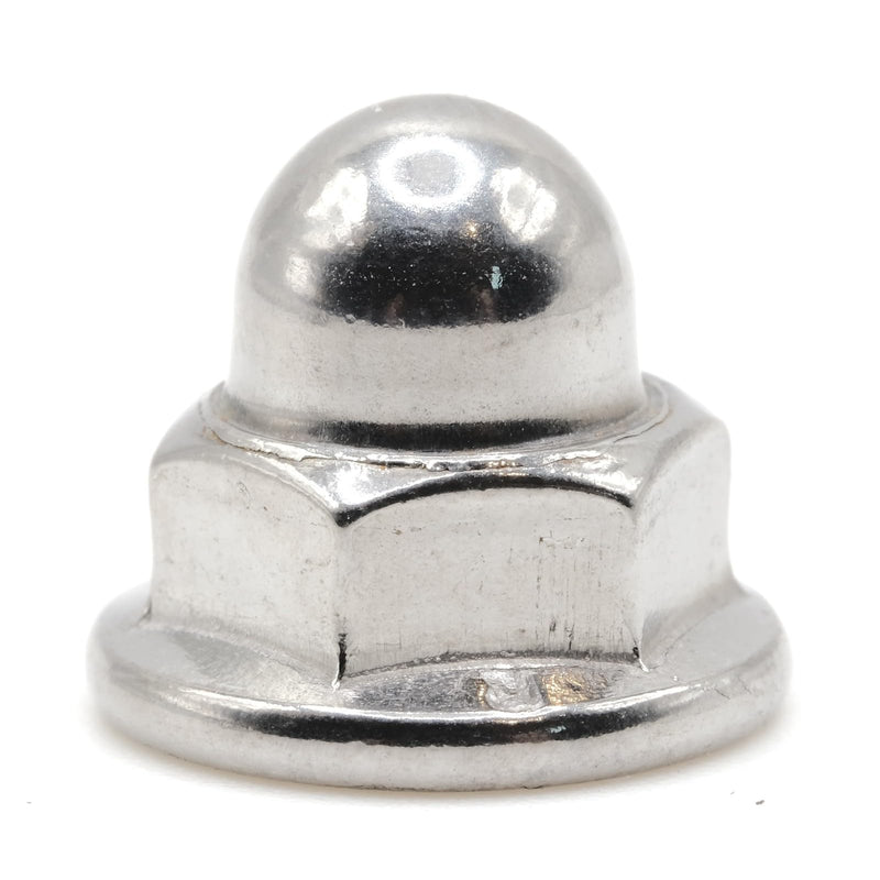 ReplacementScrews License Plate Retainer Screws/Nuts Compatible with Volvo OEM Part 968458 (Screws onto Existing Stud) - Tall Dome/Acorn Head with Flange - Stainless Steel Cap (Pack of 4)