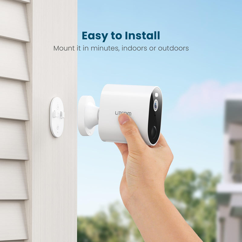 litokam Security Cameras Wireless Outdoor, 2K Battery Powered Outdoor Camera Wireless with Full Color Night Vision, PIR Motion Detection, 2.4G WiFi Home Indoor Camera with IP65 Waterproof, 2-Way Talk 2 Pack-2.4GHz-3MP White