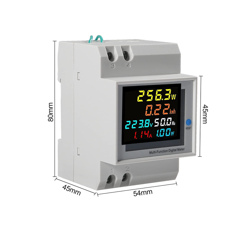 AC Power Meter Digital Voltmeter Ammeter AC 40-300V 100A Din Rail Frequency Factor Current Ampere Voltage Energy Display 6 in1 Single Phase Multifuction Electricity Usage Monitor (External CT) External CT
