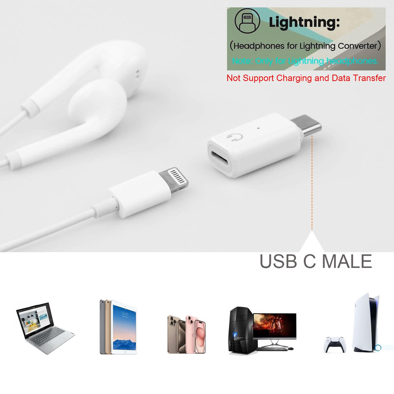 USB C to Lightning Audio Adapter (Not Support Data Transfer& Charging), USB C Male to Lightning Female Connector Headphone Adapter for iPhone 15 iPad Pro iMac Pro,MacBook 12 and more devices.