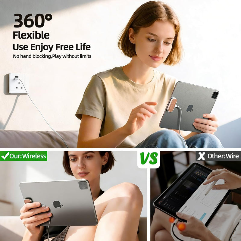 Magnetic Wireless Charger for iPad Pro 12.9inch(3rd/4th/5th/6th) & iPad Air 13 (M2/M3) ONLY, 18W Fast Charging Smart Connector Charger, Aluminum Alloy Wireless Charging Pad (12.9inch) 12.9inch Gen 3-6