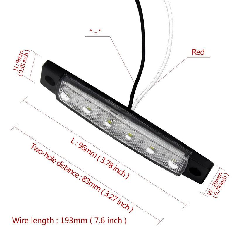 FXC 10x 6 LED Clearence Truck Bus Trailer Side Marker Indicators Light Tail Taillight Brake Stop Lamp 12V (White) White