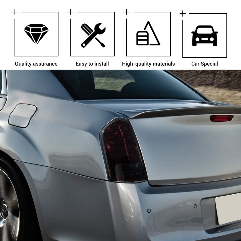 Hoolcar Tail Light Lamp Cover Guard Trim Bezel Frame Decor Exterior Accessories Compatible with 2011-2014 Chrysler 300, Smoked Black