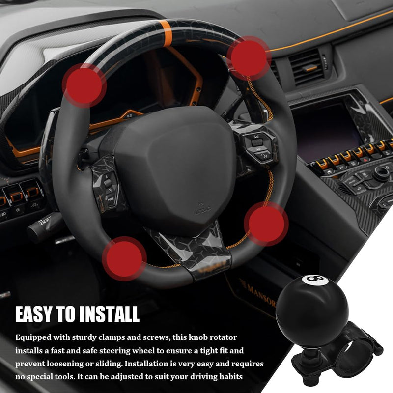 8 Ball Steering Wheel Knob Spinner, Suicide Knob, Heavy Car Turning Suicide Spinner Handle, Universal 360 Degrees Rotation Steering Wheel Accessories Compatible with Most Vehicles