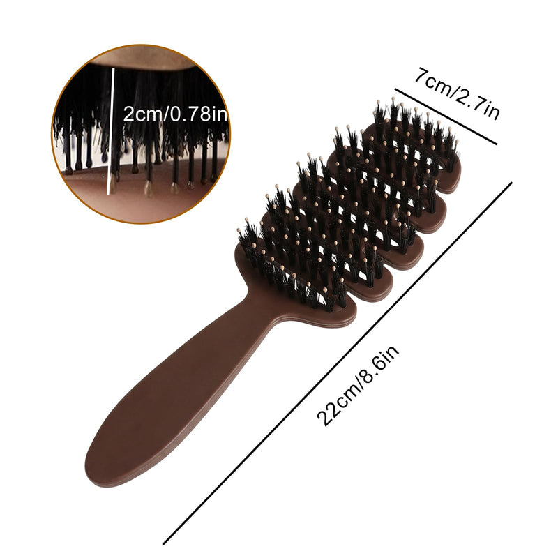 Bristle Hair Brush, Slick Back Styling Brush with 10° Concave Design, 5-Hole Hot Air Flow for Quick Drying, Detangling & Anti-Frizz, Scalp Massage Hairbrush Suitable for All Hair Types Brown