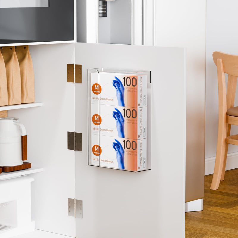 Cq acrylic Rubber Glove Holder for Wall Mount,Clear Disposable Glove Dispenser and Glove Box on Wall,Multipurpose Wall Floating Mask Dispenser and Medical Gloves Rack Storage,10.2”x16”x3.5” Pack of 1 Can hold 3 boxes