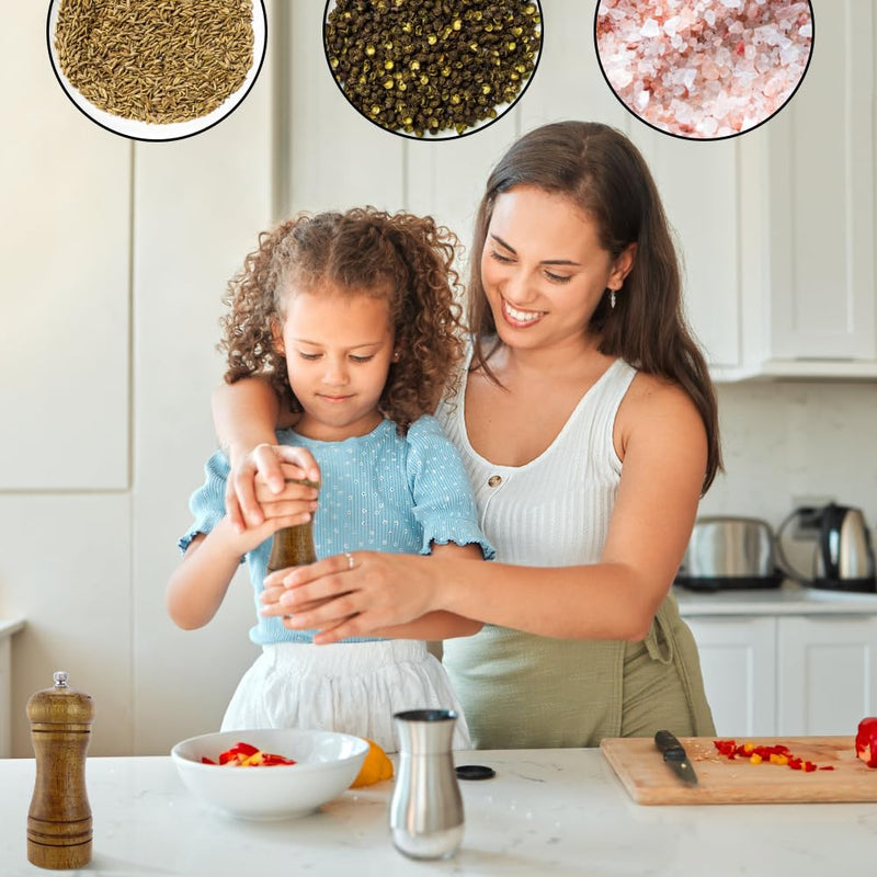 1 Pack 5 Inch Wood Pepper Grinder Wooden Pepper Mill or Salt Mill Salt Shakers with Adjustable Ceramic Rotor Refillable Ceramic Grinding Mechanism Oak Wood Pepper Grinder for Kitchen