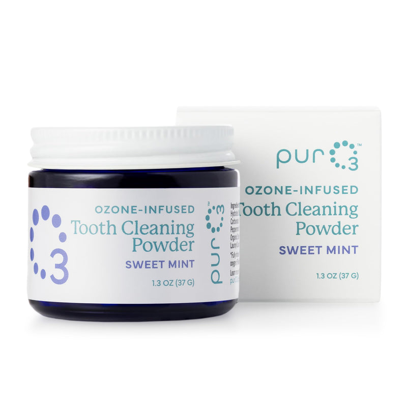 PurO3 Ozonated Toothpaste Powder – Fluoride Free Organic Remineralizing Tooth & Gum Cleaning – Natural Teeth Whitening & Plaque Remover – Ozone Infused Coconut Oil Dental Care with Peppermint, 37g