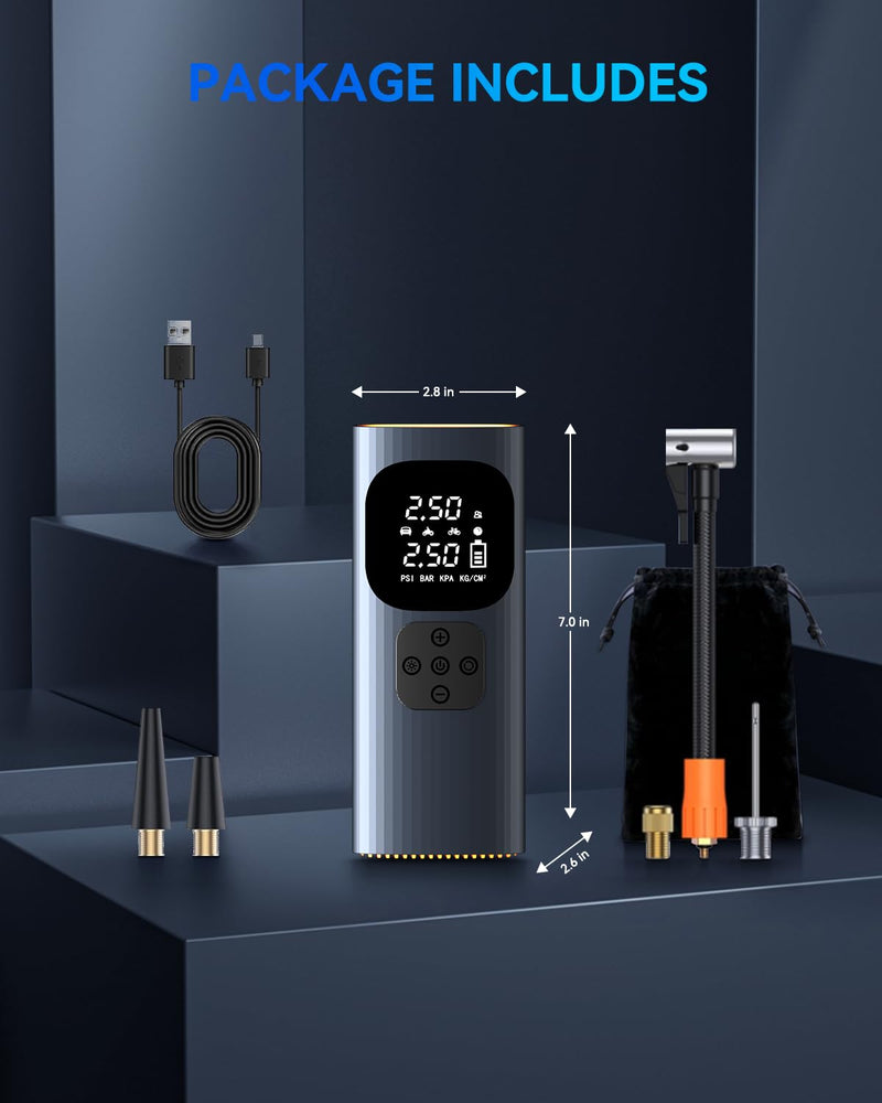 [AUSTRALIA] - Tire Inflator Portable Air Compressor 150 PSI Cordless Car Air Pump, 3X Faster Pump with 6000 mAh Rechargeable Battery, 12V DC, Digital Pressure Gauge, LED Light, For Auto, Bike, Motorcycle, Ball