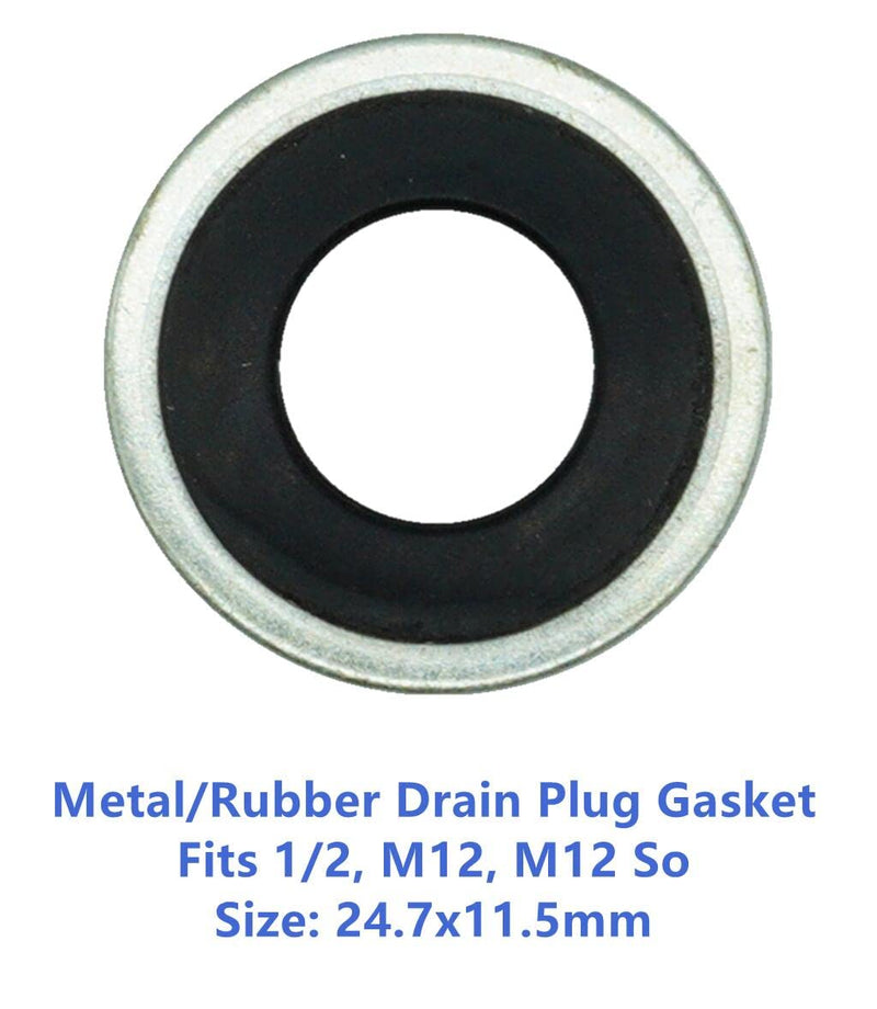 50 PCS Metal/Rubber Drain Plug Gasket, Fits 1/2, M12, M12 So Replace 097-021,65274,365274,GM 14079550,14090908,1625762,1631748,24571185,25524544,5741252,8-14090-908-0 (24.7x11.5mm) M12 097-021 (Metal/Rubber)