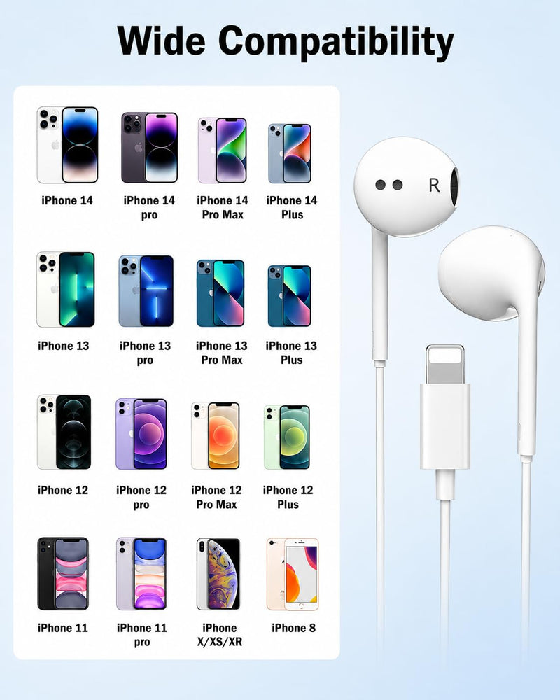 [Apple MFi Certified] Lightning Earbuds for iPhone, 2-Pack Wired Headphones | Bluetooth Connection; Built-In Remote and Mic for Music, Calls and Volume; Compatible with iPhone 14/13/12/11 Pro Max L-Ivory White