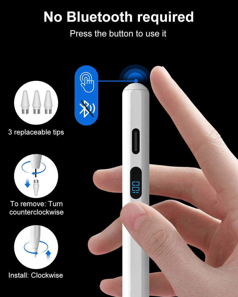 DIGIROOT Stylus Pen for iPhone, High Senstivity Universal Stylus Pen | Fast Charging, Magnetic, Stylus Pen for Touchscreen with LED Power Display, for iPhone Andriod/Tablet/Switch/Samsung Galaxy White