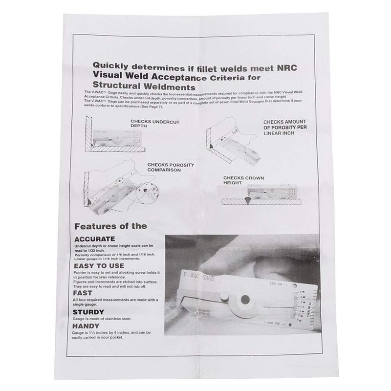 Precision Stainless Steel V-WAC Type Undercut Single Fillet Weld Depth Welding Measure Inspection Tools (Inch)