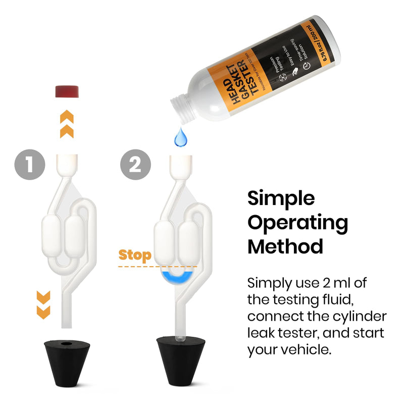 Calvana 6.76 fl. oz Head Gasket Tester Kit, 100+ Tests, Includes Rubber Stopper & Clear Tube, Quickly Detects Leaks for Most Engine Systems, Compatible with Cars, Trucks, SUVs