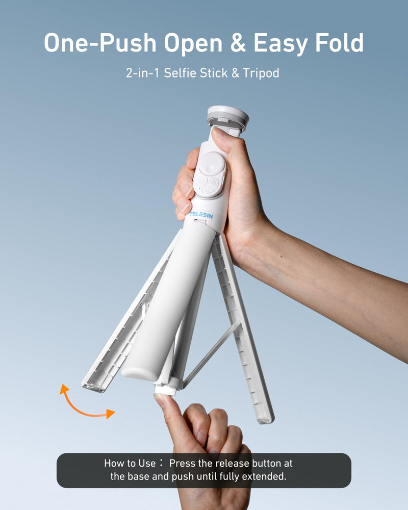 TELESIN Selfie Stick Tripod for Phone with Zoom Remote and Phone Holder | 49" Extendable Tripods for iPhone 17/16/15/14/13/Samsung Android Cell Phone Stand, Travel Tripod for Video Recording, White